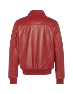 Blouson casual rouge, cuir de vachette - ROUGE