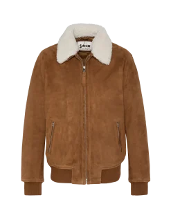 Blouson casual rouille avec col mouton amovible, chèvre velours - ROUILLE