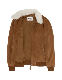 Blouson casual rouille avec col mouton amovible, chèvre velours - ROUILLE