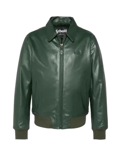 Blouson casual vert, cuir de vachette - VERT