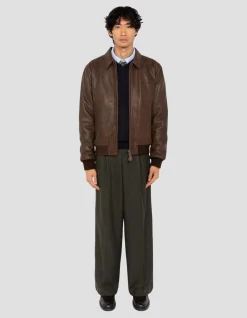 Blouson marron casual vintage, cuir de chèvre - MARRON VINTAGE