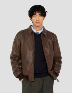 Blouson marron casual vintage, cuir de chèvre - MARRON VINTAGE