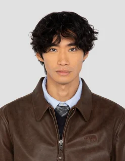 Blouson marron casual vintage, cuir de chèvre - MARRON VINTAGE