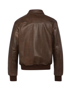 Blouson marron casual vintage, cuir de chèvre - MARRON VINTAGE