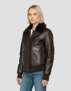 Blouson marron foncé avec col en fausse fourrure amovible - MARRON FONCÉ