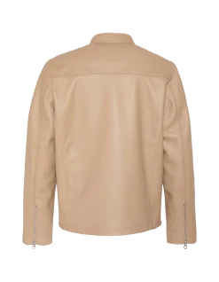 Blouson motard beige, cuir d'agneau - BEIGE