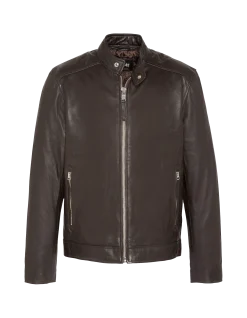 Blouson motard marron, cuir d'agneau - MARRON