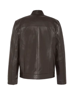 Blouson motard marron, cuir d'agneau - MARRON