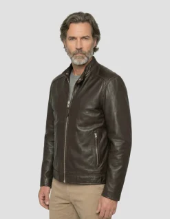 Blouson motard marron, cuir d'agneau - MARRON