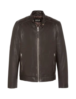Blouson motard marron, cuir d'agneau - MARRON