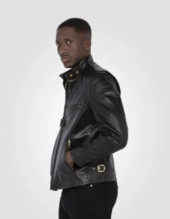 Blouson motard marron mythique USA, cuir de vachette - MARRON