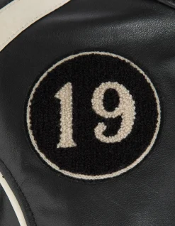 Blouson motard noir badgé, cuir de vachette - NOIR