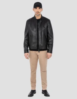 Blouson motard noir, cuir d'agneau - NOIR