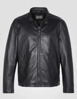 Blouson motard noir, cuir d'agneau - NOIR