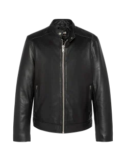 Blouson motard noir, cuir d'agneau - NOIR