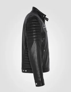 Blouson motard noir, cuir d'agneau - NOIR