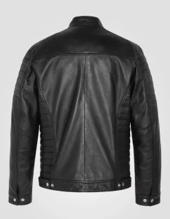 Blouson motard noir, cuir d'agneau - NOIR
