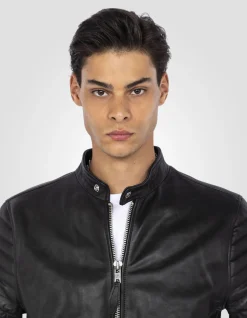 Blouson motard noir, cuir de vachette - NOIR