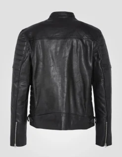 Blouson motard noir, cuir de vachette - NOIR