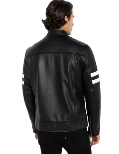Blouson motard noir, cuir de vachette - NOIR