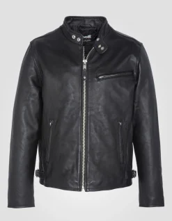 Blouson motard noir, cuir de vachette - NOIR