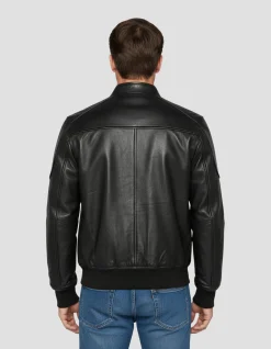 Blouson motard noir multipoches, cuir d'agneau - NOIR