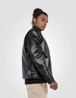 Blouson motard noir mythique USA, cuir de cheval - NOIR