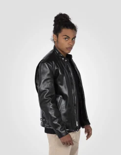 Blouson motard noir mythique USA, cuir de cheval - NOIR