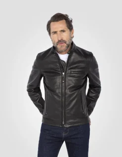 Blouson motard noir mythique USA, cuir de vachette - NOIR