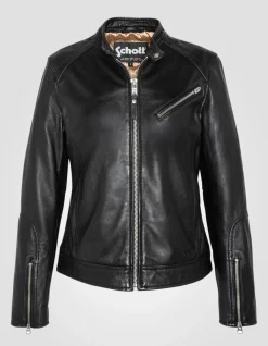 Blouson motard souple noir, cuir d'agneau lavé - NOIR