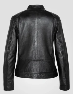 Blouson motard souple noir, cuir d'agneau lavé - NOIR
