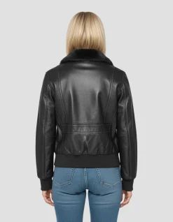 Blouson noir avec col en fausse fourrure amovible - NOIR