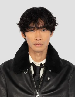 Blouson noir aviateur, cuir de vachette - NOIR