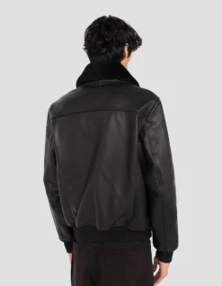 Blouson noir aviateur, cuir de vachette - NOIR