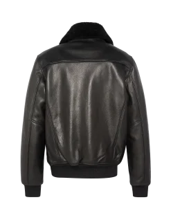 Blouson noir aviateur, cuir de vachette - NOIR
