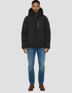 Blouson noir à capuche avec plastron amovible - NOIR