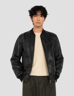 Blouson noir casual, cuir d'agneau - NOIR