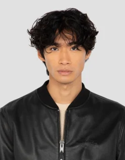 Blouson noir casual, cuir d'agneau - NOIR