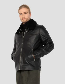Blouson noir casual, cuir de vachette - NOIR