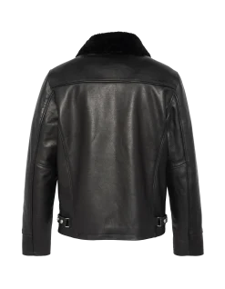 Blouson noir casual, cuir de vachette - NOIR