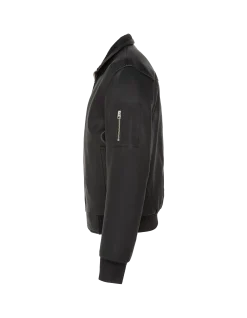 Blouson noir col montant, cuir d'agneau - NOIR