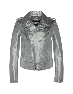 Blouson Perfecto® argenté, cuir d'agneau - ARGENTÉ