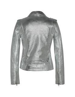 Blouson Perfecto® argenté, cuir d'agneau - ARGENTÉ