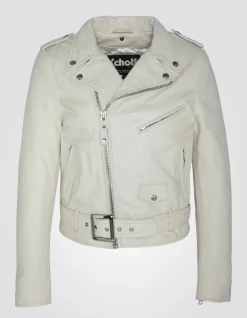 Blouson Perfecto® blanc avec ceinture, cuir d'agneau - BLANC CASSÉ