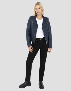 Blouson Perfecto® bleu marine, cuir d'agneau - MARINE