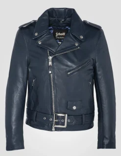 Blouson Perfecto® indigo avec ceinture, cuir d'agneau, grande taille - INDIGO