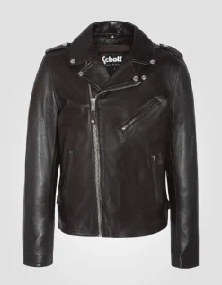 Blouson Perfecto® marron foncé, cuir d'agneau, grande taille - MARRON FONCÉ