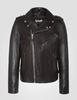 Blouson Perfecto® marron foncé, cuir d'agneau, grande taille - MARRON FONCÉ
