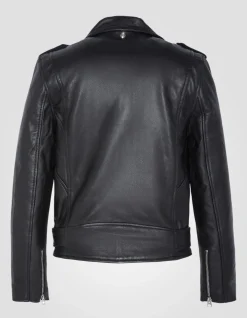 Blouson Perfecto® noir avec ceinture, cuir d'agneau, grande taille - NOIR