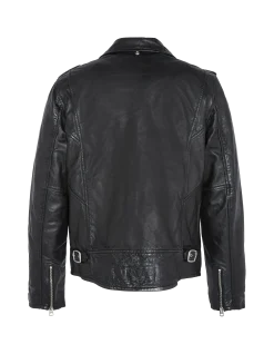 Blouson Perfecto® noir sans ceinture, cuir de d'agneau lavé - NOIR